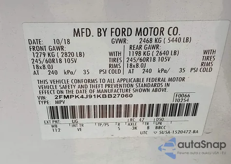 2019 Ford Edge Sel from USA, damaged, VIN 2FMPK4J91KBB27060